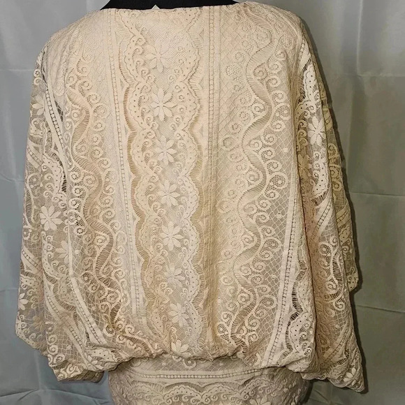 Beyond Vintage lace vneck peach blouse‎ - Picture 7 of 13